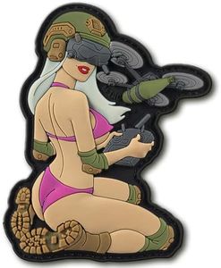 M-Tac Morale Patch Tactical Girl - PVC Tactical Military Patch with Hook Fastener Backing - Patches for Vest, Backpacks, Hats (White/Pink/Olive V2)