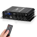 1600W Amplifier Home Audio, 4.1 Channel Amplifier, Bluetooth 5.0 for Home Speakers 40W x 4 + Active Subwoofer from 110-240V to 12V with USB TF Slot MP3 Player with Remote Control