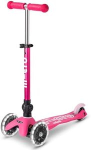 Micro Scooters | Mini Micro Deluxe LED Children's Scooter | Handlebar Adjustable & Foldable | Extra Grippy Deck | Weather Tested Stem | Light Up Wheels | Foldable | 2-5yrs | Boys & Girls | Pink
