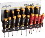 Felo 0715761391 Ergonomic Screwdriver Set With Steel Rack includes Slotted, Square, Phillips & Torx Sizes (17 Piece)