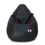 Umi. Faux Leather Classic Bean Bag Cover (Without Beans) Colour- Black With Red Piping Xxxl