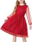 Arshiner Christmas Dress for Girls Glitter Long Sleeve Valentines Days Tween Dresses Winter Kids Party Clothes 16 Deep Red