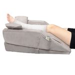 WDBBYL Leg Elevation Pillow, 3 Modes for Knee Ankle & Leg Raise After Surgery, Memory Foam U-Shaped Leg Positioner, Side Pockets, Washable Velvet Cover (Grey)