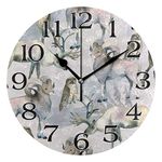 linomo Vintage Deer Owl Cattle Wall Clock Decor, Silent Non Ticking Round Clock Quiet for Kitchen Living Room Bedroom Bathroom Office