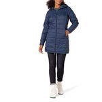 Amazon Essentials Women's Lightweight Long-Sleeve Full-Zip Water-Resistant Packable Hooded Puffer Coat, Navy, Large