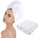 KinHwa Microfibre Hair Towel Wrap Soft and Absorbent Hair Turban Rapid Drying Hair Towel for Long Hair Women Girl 3 Pack White