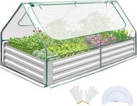 Quictent 6x3x1ft Galvanized Raised Garden Bed with Cover Metal Planter Box Kit, w/ 2 Large Screen Windows Mini Greenhouse 20pcs T Tags 1 Pair of Gloves Included Outdoor Growing Vegetables (Clear)