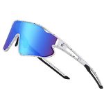 DUCO Kids Sunglasses Youth Baseball Sun Glasses Lightweight TR90 Frame UV400 Sports Cycling Shades for Boys Girls DK268 (White Black Frame Black Temple Revo Blue Lens)