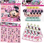 BashBox Disney Minnie Mouse Birthday Party Supplies Favor Pack With Treat Bags, Blow Outs, Hats & Sticker Sheets For 8 Guests