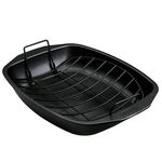 Circulon Ultimum Roasting Tin with Rack - Roasting Trays for Oven Non Stick, Freezer and Dishwasher Safe Carbon Steel Bakeware, Black, 39.4 x 30.7 x 6.5cm