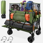 HOPERAN 54" Double Decker Wagon Cart with Wheels Foldable, 550L Large Capacity Collapsible Wagon, 550LBS Load Heavy Duty Wagons Carts, Retractable Height & Extra Long Folding Beach Wagon (Olive Green)