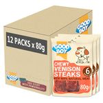 Good Boy - Chewy Venison Steaks - Dog Treats - Made with Natural Venison - Gluten Free Dog Treats - 80 g (Pack of 12)