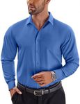 COOFANDY Button Down Shirts for Men Long Sleeve Shirt Slim Fit Business Casual Shirt for Men, Blue, XX-Large