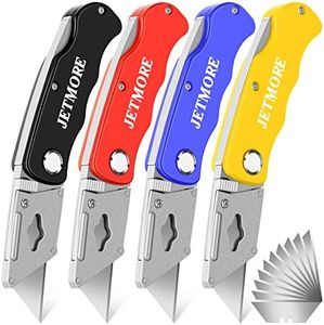 JETMORE 4 Pack Folding Utility Knife with Extra 10Pcs Blades, Box Cutters for Home, Office, Warehouse, Durable Razor Knife, Box Knife, Box Opener, Small Box Cutter with Clip, Navajas de Trabajo