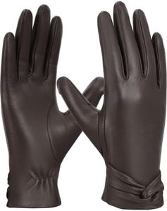 FIORETTO Women’s Leather Gloves, Winter Warm Wool Knit Lined Touchscreen Gloves, Chrome-Free Sheepskin Driving Gloves Dark Brown Medium