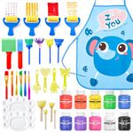 Shuttle Art Washable Finger Paint Set, 37 Pack Kids Paint Set with 10 Colors(60ml) Finger Paints, Brushes, Finger Paint Pad, Sponge, Palette, Smock, NonToxic for Toddlers Home Activity Early Education