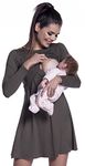 Zeta Ville - Women's Maternity Nursing Layer Dress Round Neck Long Sleeve - 128c (Khaki, UK 14/16, XL)