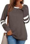 AUTOMET Womens Long Sleeve Shirts Color Block Casual Dressy Crewneck Tops Cotton Tshirt Basic Tees Fall Fashion Trendy Clothes Work Outfits CoffeeGrey M