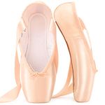 Ballet Pointe Shoes Pink Professional Dance Shoes with Sewn Ribbon and Silicone Toe Pads for Girls Women Pink UK3.5