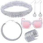 Yewong 5 Pieces 70s Retro Disco Accessories Set Oversize Square Sparkling Sunglasses Rhinestone Choker Bling Headband Cuff Bangle Bracelet Drop Dangle Earrings, Alloy,Copper,Metal
