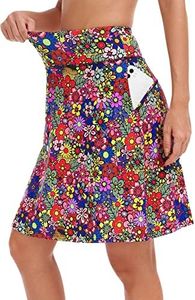 KORALHY 20" Knee Length Skorts Skirts for Women, High Waisted Tennis Athletic Skirt with Zipper Pocket, Color Flower, Medium