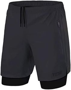 TCA Ultra Pantaloncini Uomo Sportivi 2 in 1 da Corsa con Tasche a Chiusura Zip - Grigio Scuro/Nero (2X Tasche con Cerniera), L