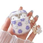 MINSCOSE Compatible with AirPods 1/2 Clear Case,Cute Cartoon Flower Pattern Design with Floral Keychain, Soft TPU Protective Shockproof Case for AirPod 1&2 for Girls Women-Purple