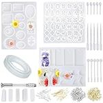 Epoxy Resin Moulds Kit, Silicone Resin Moulds for Jewellery Making, 165Pcs Reusable Resin Casting Molds Kit Silicone Epoxy Resin Mold with Hand Drill&Screw Eye Pins for DIY Pendants/Earrings/Necklaces