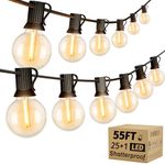 OHLUX Outdoor String Lights, 55FT G40 Globe LED Patio Lights with 26 Edison Dimmable LED Bulbs, 2200K Waterproof Connectable Hanging for Backyard Porch Cafe Party Decor, E12 Socket Base