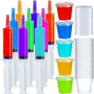 100 Pack Jello Shot Syringes with Caps, Jello shots Cups with Lids Set Drink Containers Suringes Shooters for Jello Shot,Halloween,Bachelorette Parties,Nurses,Graduation Party