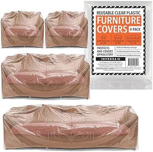 IMPRESA [Variety 4 Pack Plastic Furniture Covers for Moving & Storage -Couch Covers for Sofa, Loveseat & 2 Armchairs - 2 Mil Couch Cover for Moving - Plastic Cover for Couch - Sofa Cover for Moving