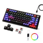 Kreo Hive RGB Anti-ghosting Gaming Keyboard, 75% Tenkeyless Wired Mechanical Keyboard with RGB Backlight, Volume Knob, NKRO, PC Gaming Keyboard Detachable USB C Cable (Black-Purple, Red Switch)