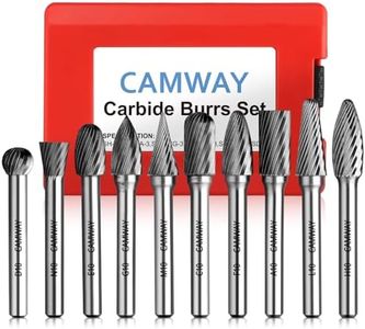 CAMWAY 10pcs Carbide Burrs Set - 1/4" Shank Die Grinder Carbide Bits, Rotary Tungsten Cutting Burrs Bits for Polishing Engraving Drilling Metal,Wood,Steel,Copper,Aluminum