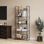 YITAHOME Bookcase 5 Tiers, Floor Standing Book Shelf, Wooden Shelf and Metal Frame Book Rack, Display Storage Rack Shelving Units for Living Room, Home Office - Rustic Brown