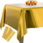 PartyWoo Gold Foil Tablecloth, 2 PACK 54 x 108 Inch Rectangle Party Tablecloth, Foil Tablecloth for 6 to 8 Foot Table, Metallic Table Cover, Waterproof Table Cloth for Birthday, Wedding, Party