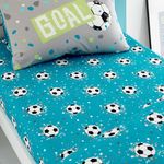 Bedlam - Blue Aqua Football Bed Sheet - Single Fitted Sheet (190 x 90 x 25cm) - Football Fitted Sheet in Blue - Football Bedding for Boys - Football Bedroom Accessories - Bed Sheet with Soccer Ball