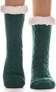 EBMORE Women Slipper Fuzzy Socks Fluffy Cozy Cabin Warm Winter Soft Thick Comfy Fleece Christmas Anti Slip Home Stocking Stuffer(Green)