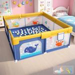 Dawnwake Playpen for Baby up to 5 Years Playards with Pit Balls and Anti-Fall Grasp Rings, Kids Activity Center with Safety Lock (No Mat, Non-Foldable) (150x180cm Blue)