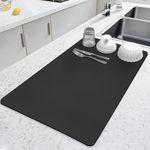 LOPNUR Kitchen Dish Drying Mat, 24"x16" Large Dish Drying Mats for Kitchen Counter, Super Absorbent Dish Drying Pad, Diatomite Coffee Mat Heat Resistant Mat with Anti-Slip Rubber Backed, Black