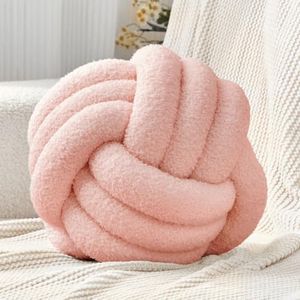 Petrella Pink Knot Ball Pillow, Handmade Soft Lambswool Round Throw Pillow for Sofa, Bed and Cute Home Decor, Large Knotted Accent Cushion, 13 Inch