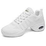 Women's Jazz Shoes Lace-up Sneakers - Breathable Air Cushion Lady Split Sole Athletic Walking Dance Shoes Platform, A White, 6.5