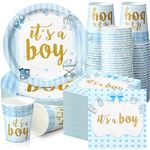 200 Pcs Blue Baby Shower Paper Plates Napkins Cups Boy Baby Shower Party Supplies Tableware Set Blue Disposable Cup Napkin for 50 Guest Boys Spring Party Decoration