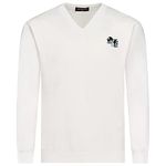 Guvnors Men Bowling Jumper Knitted V Neck Top White Jumper Sweater Top Bowls Logo On The Front, Large, White