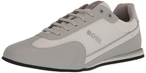 BOSS Men's Big Logo Nylon Mesh Sneakers, Pearl White, 13