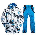 Men's Winter Windproof Waterproof Snowsuit Snowboard Jacket and Ski Pants for Snow Sport Blue L