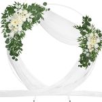 ROROUNE Wedding Arch Flowers with Drapes Kit (Pack of 3) - 2pcs Artificial Ivory & White Floral Swag Arrangement with 23FT Draping Fabric Floral Decor for Wedding Ceremony Arbor Reception Backdrop