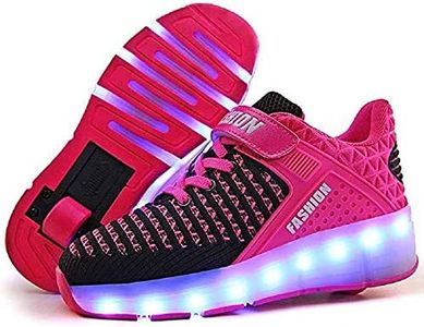 SDSPEED Kids Roller Skate Shoes with Single Wheel Shoes Sport Sneaker 7 Colors LED Rechargeable (LED Chameleon Pink, 4 M US Big Kid)