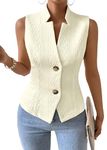 Mina Self Women's 2024 Fall Sleeveless Sweater Vest Blazer Lightweight Casual Tops Button Open Front Work Fashion Outerwear, Beige, Large