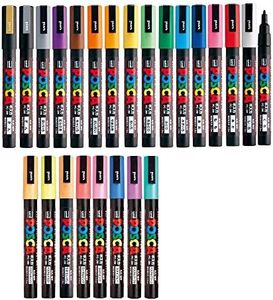 uni Posca Paint Marker FULL RANGE Bundle Set , Mitsubishi Poster Colour ALL COLOR Marking Pen Fine Point 24 Colours ( 17 Standard & 7 Natural ) Japan Import