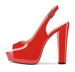 Castamere Women Chunky Block High Platform Heels Peep Open Toe Sandals Slingback Wedding Slip-on Pumps Clear Cute Dress Shoes, Red Patent, 12